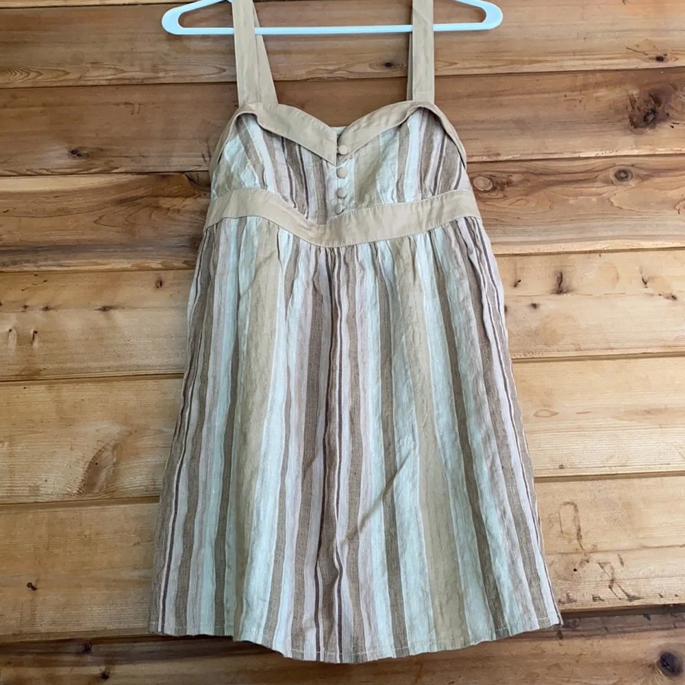 {BCBG} BCBGirls | Linen Blend Striped Sweetheart Neck Y2K Babydoll Top (S) - Picture 1 of 9